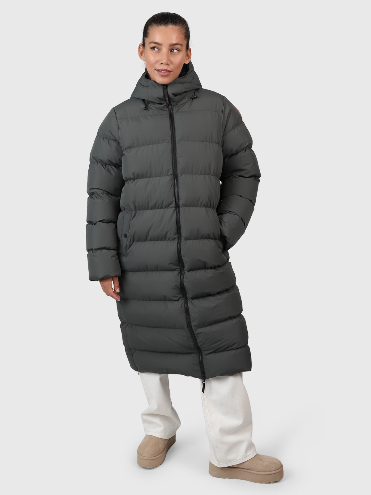 Bigsur Damen Langer Puffer Mantel | Mud Green