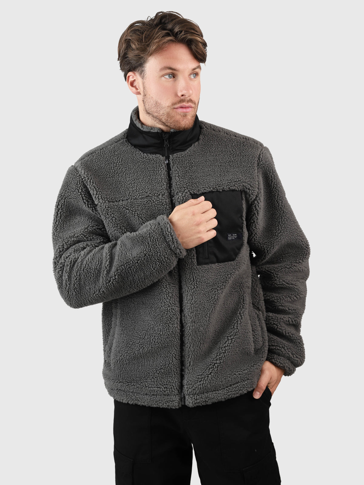 Renziost Heren Teddy Fleece Jas | Mud Green