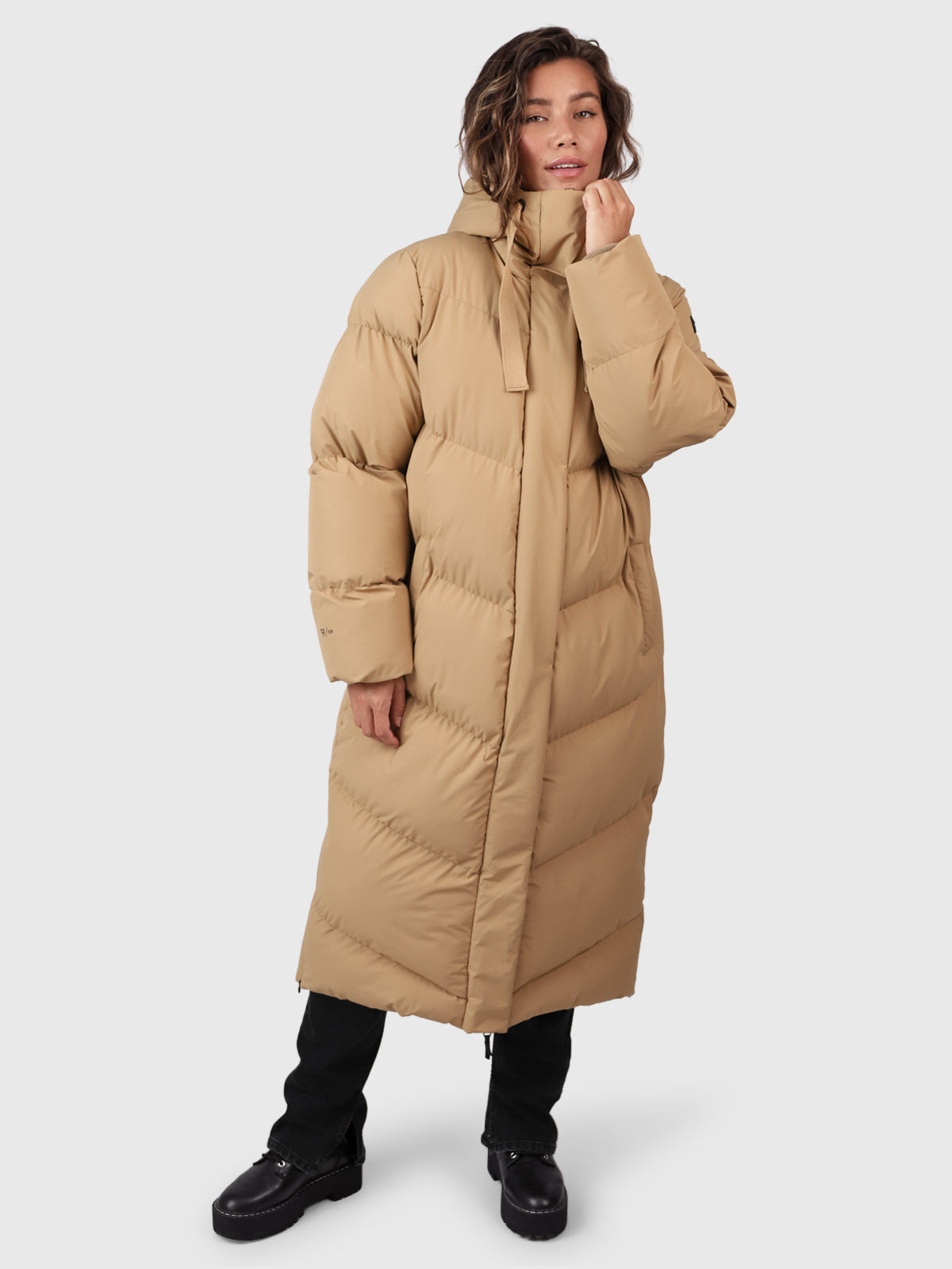 Bigsury Damen Langer Puffer Mantel | Desert