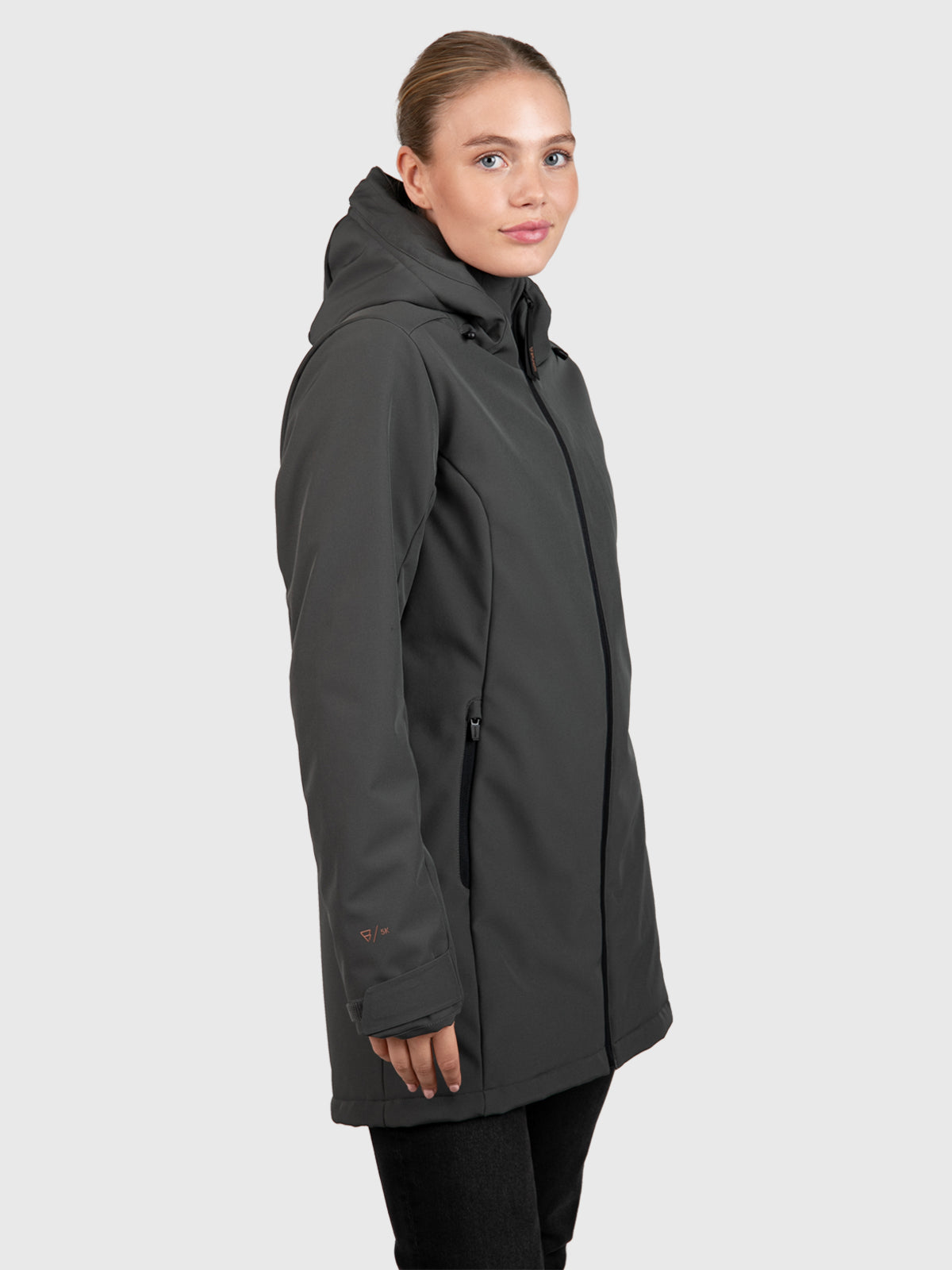 Melle Dames Lange Softshell Jas | Mud Green