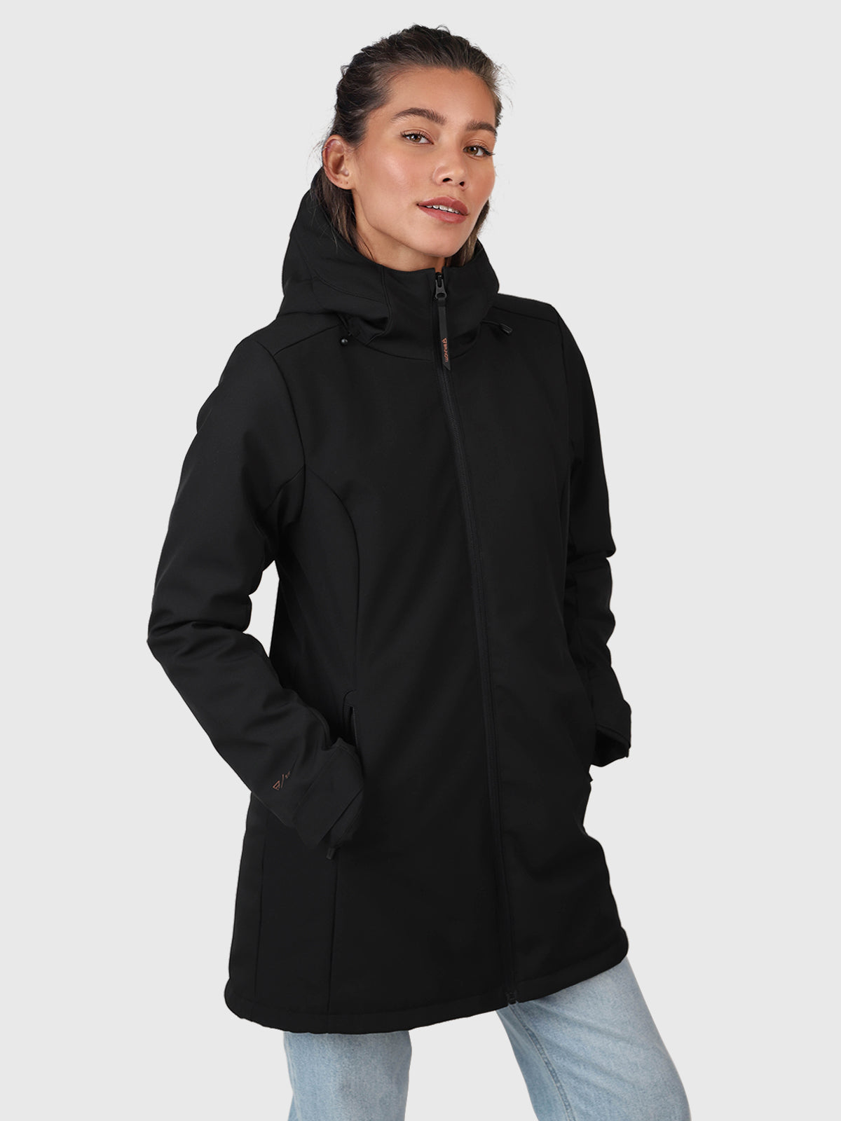 Melle Dames Lange Softshell Jas | Zwart