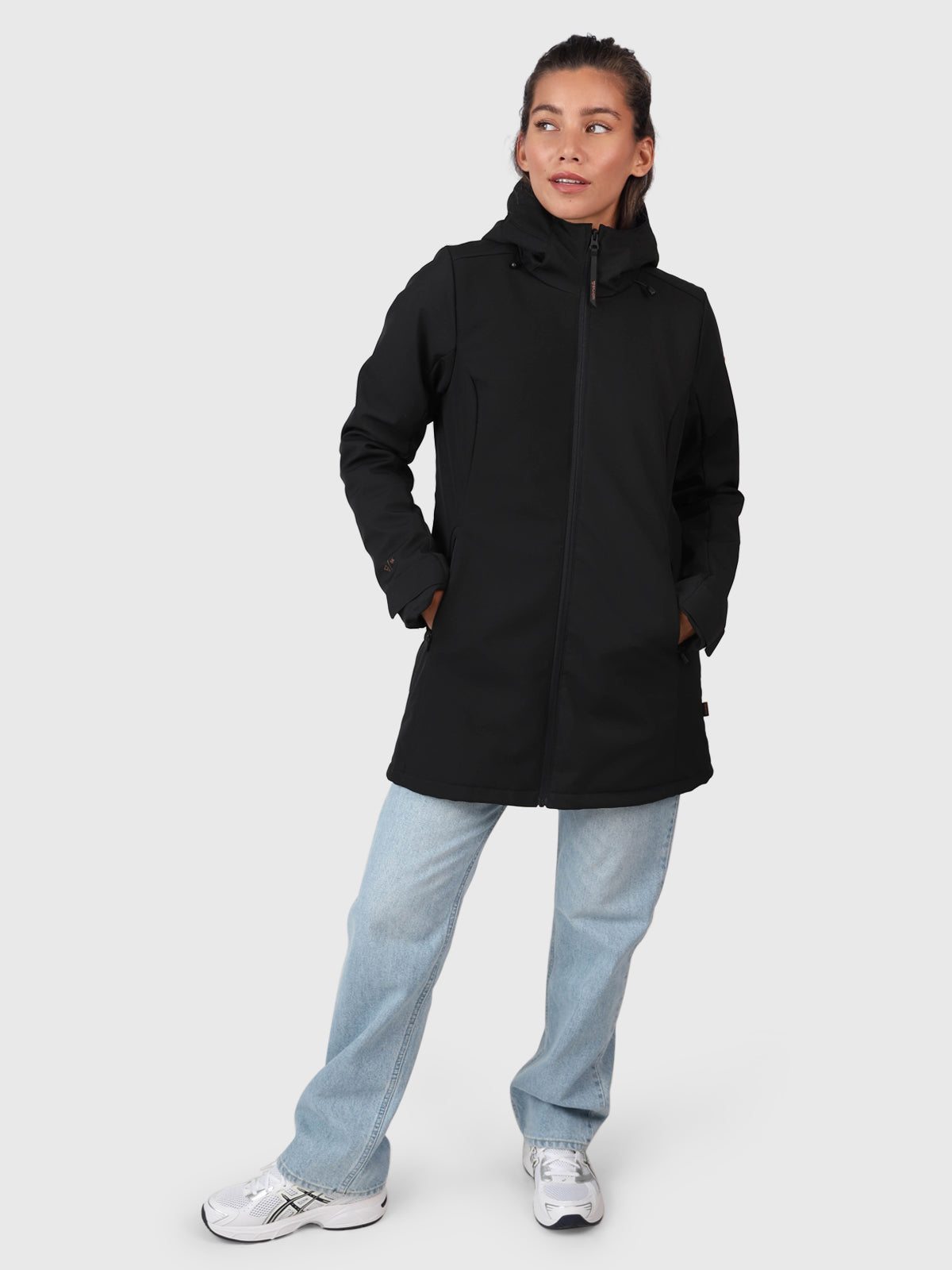 Melle Dames Lange Softshell Jas | Zwart