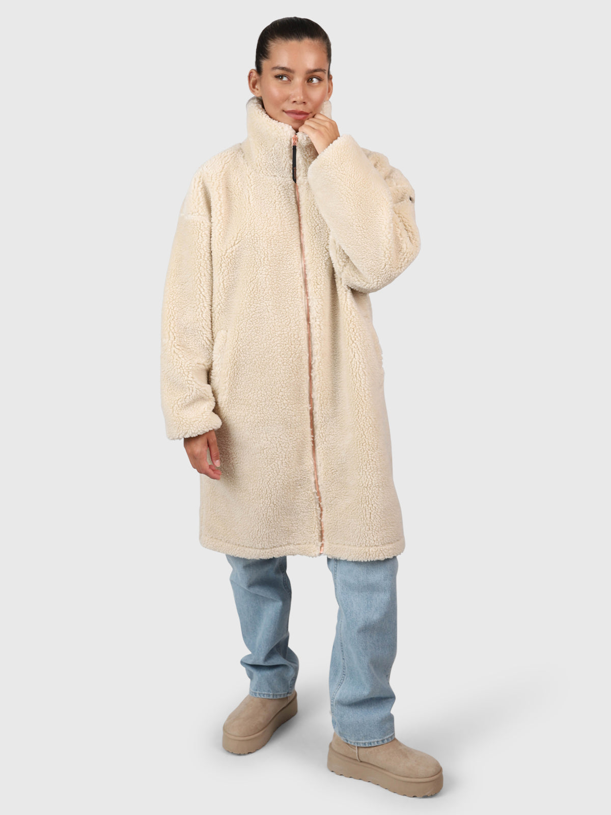 Cervinia Women Long Oversized Teddy Fleece Jacket | Canvas