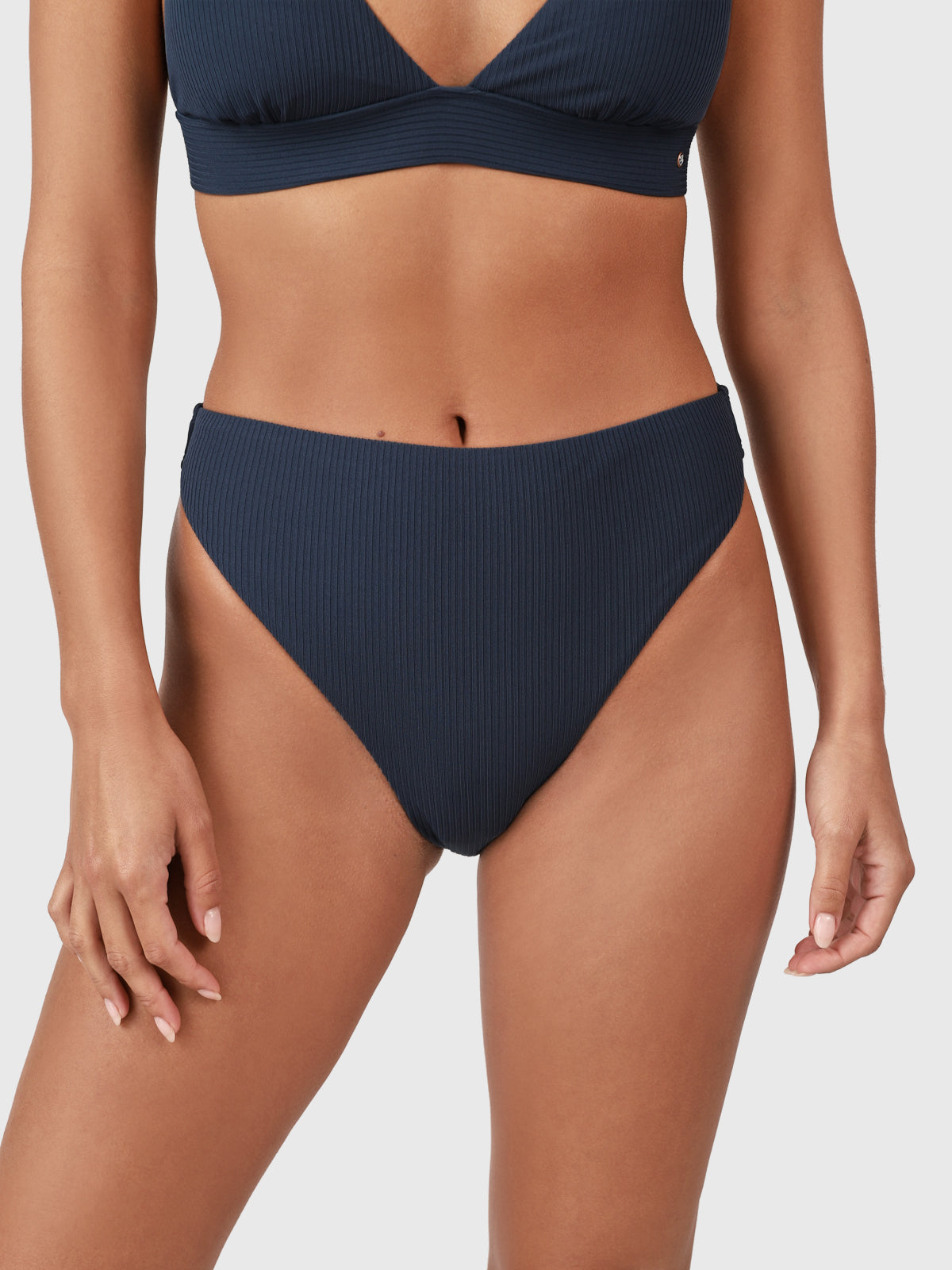 Flores-Rib Dames High Waist Bikini Broekje | Indigo Blue