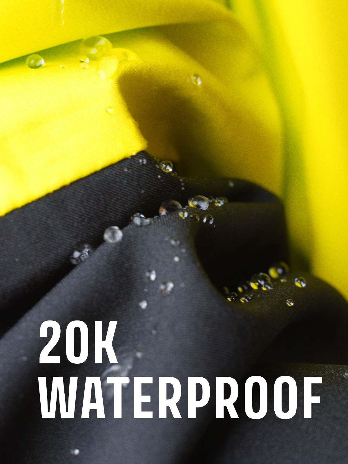 Bunotti Bru-tech snow jacket close-up with water drops on it, to indicate 20K waterproofness